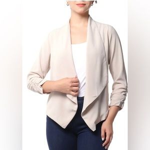 Kasper Ruched Sleeves Beige Blazer